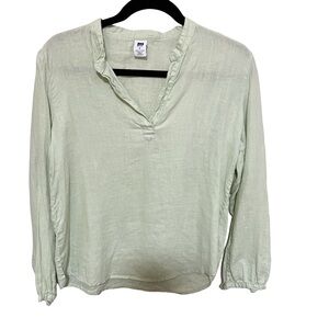 Vintage Gap S Linen Popover Long Sleeve Top Split Neck Green Women